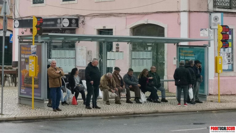 Portuguese people at a bus stop